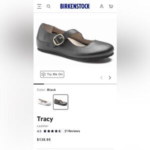 Birkenstock Black Leather Mary Jane Flats (Tracy) NWT EU 38 Regular/Wide Width